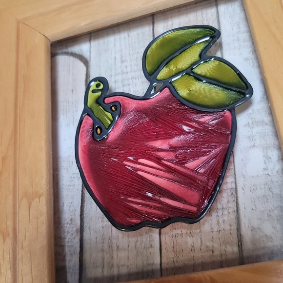 Framed Glass Window Panel - Apple w/ Worm - Open Windows, Salida, Colorado - Picture 4 of 7